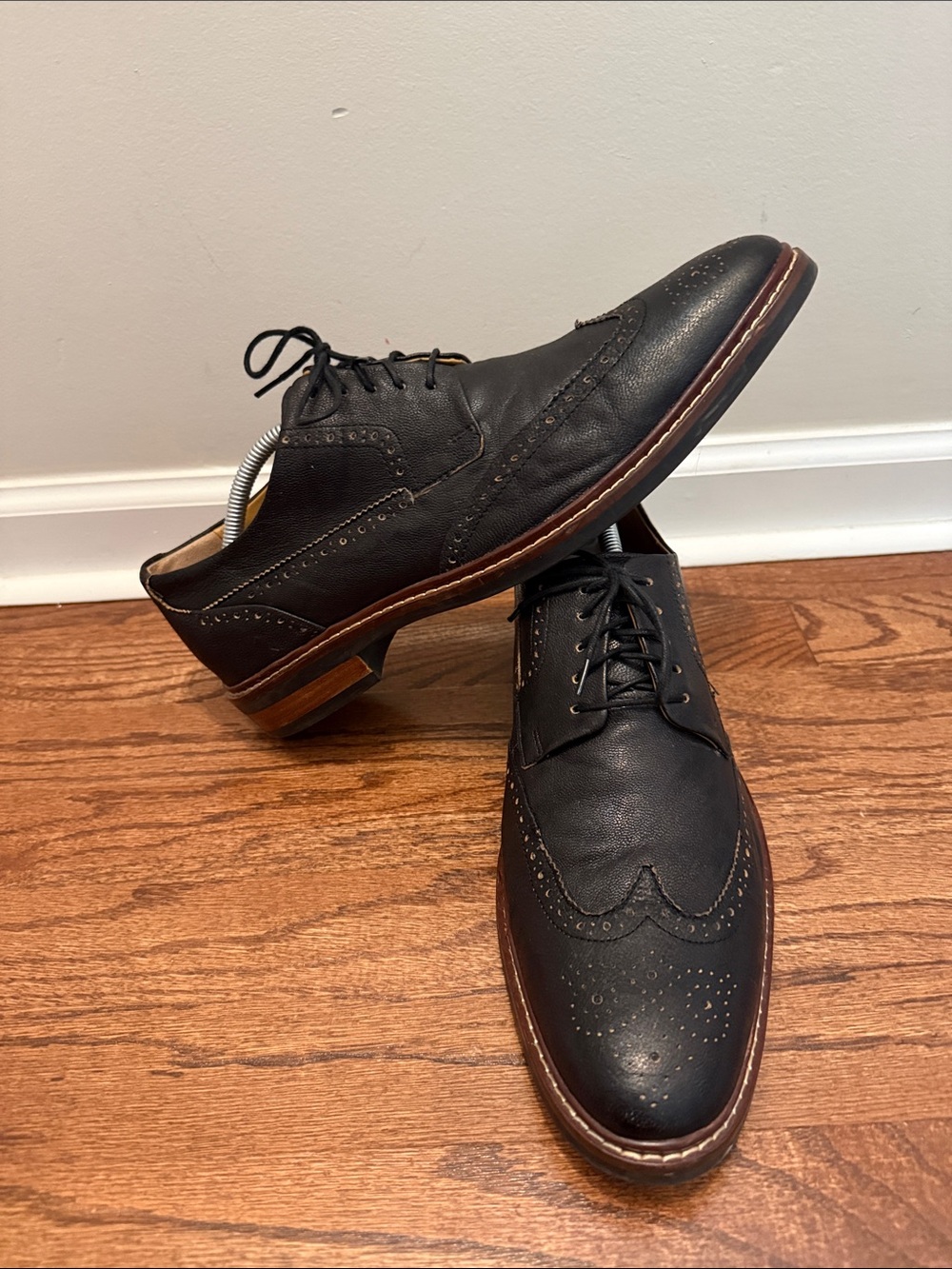 Cole Haan Black Wingtip Leather Oxfords with Brown Trim